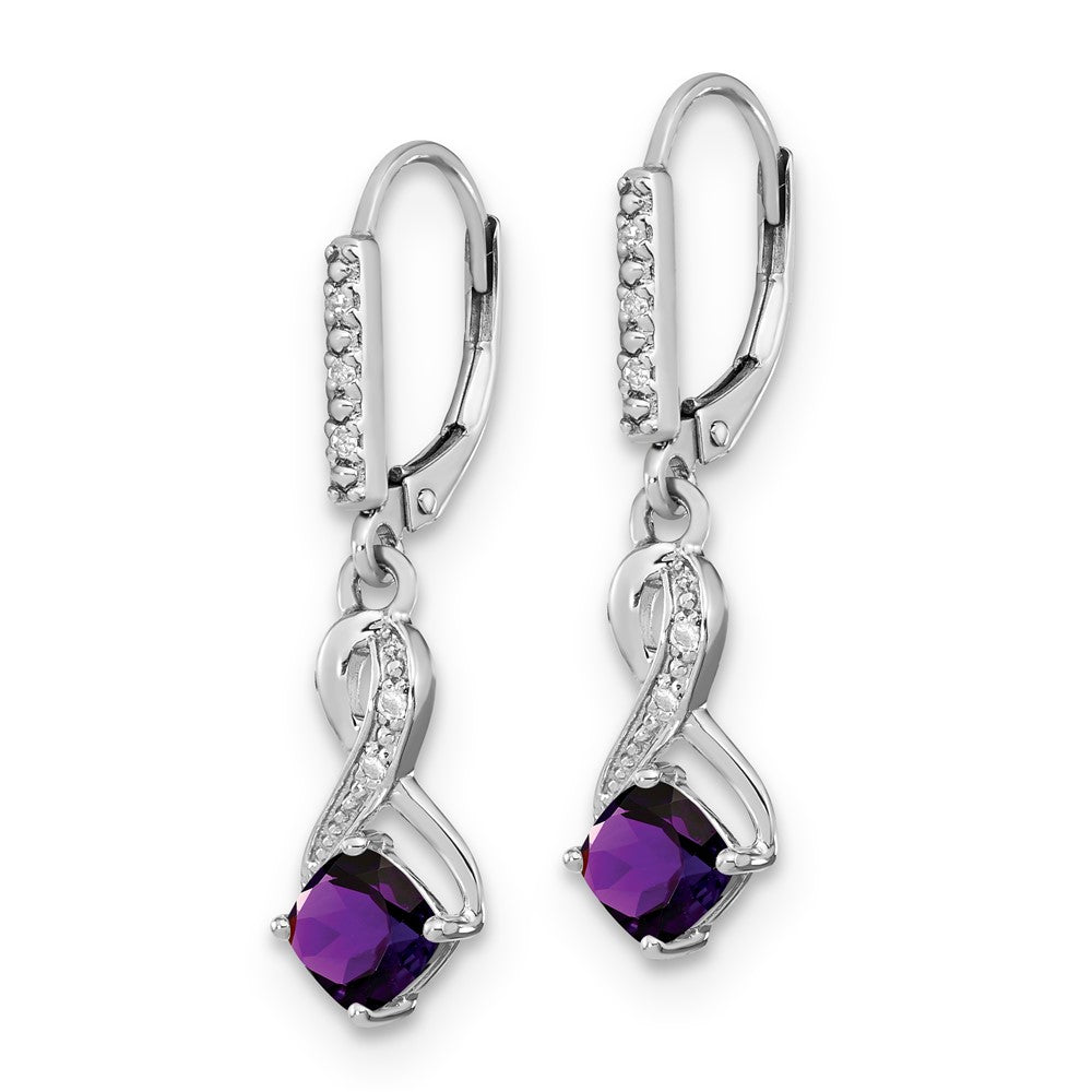 Sterling Silver Amethyst & Diamond Leverback Dangle Earrings