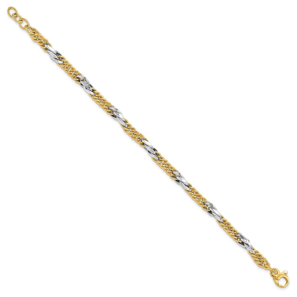 14k Two-tone Polished D/C Link w/ .5in ext. Bracelet 7.5  inches