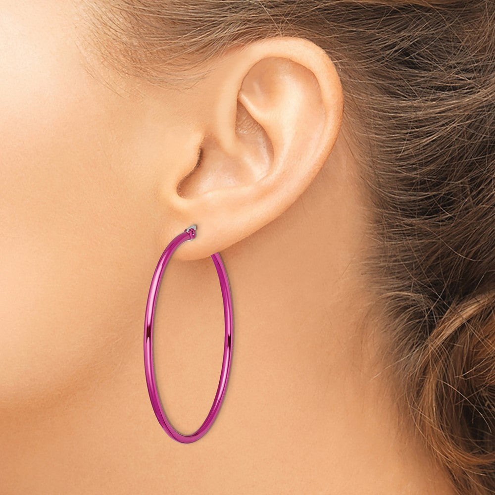 Stainless Steel Polished Pink IP-plated 48mm Diameter Hoop Earrings