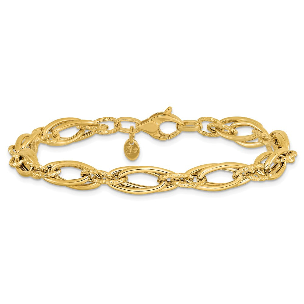 14K Polished Diamond-cut Fancy Link Bracelet 7.75  inches