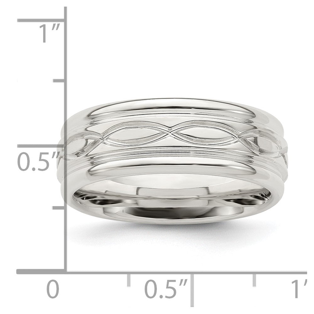Sterling Silver 7mm Polished Flat Intertwined Design Beveled Edge Fancy Band Size 8.5