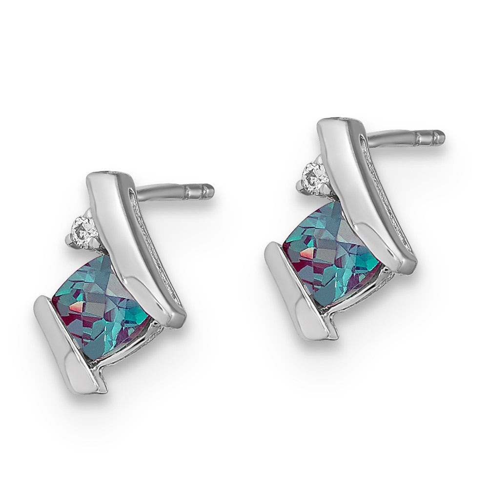 Sterling Silver Created Alexandrite & Diamond Earrings