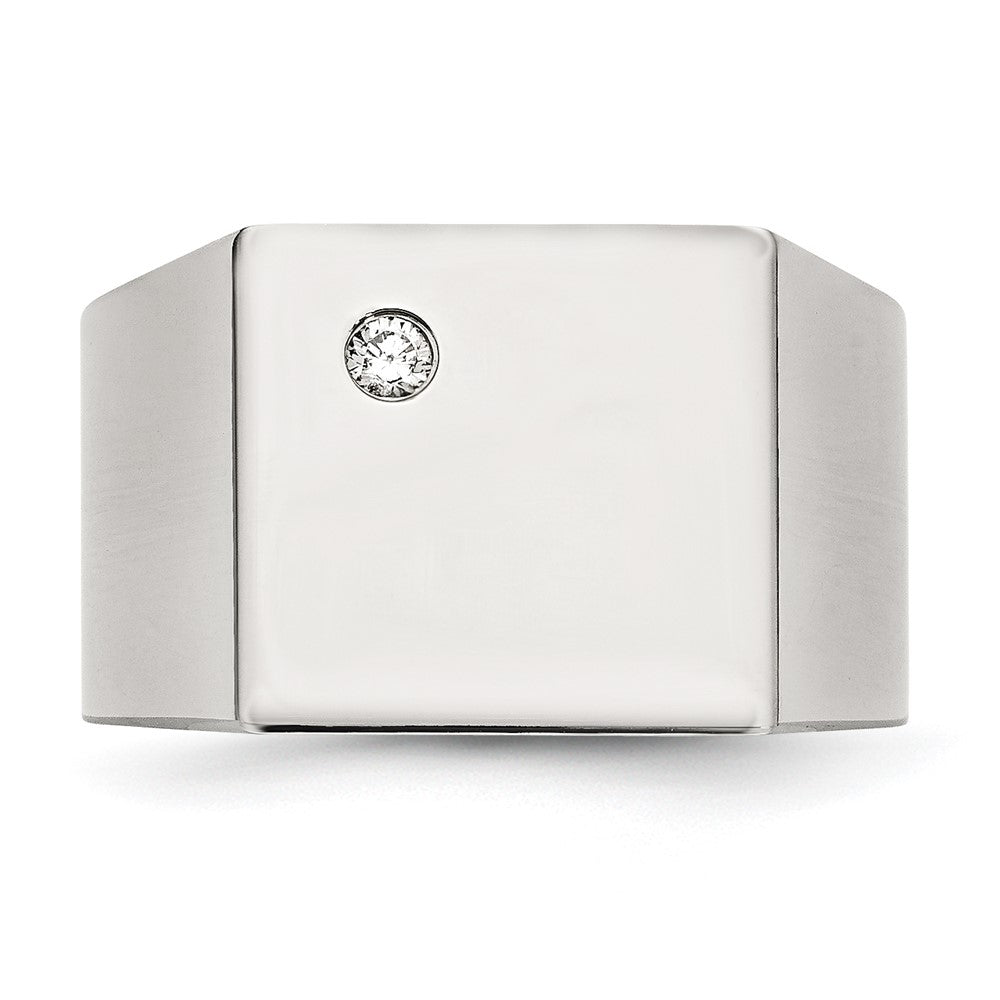 Stainless Steel Polished CZ Signet Ring Size - 10