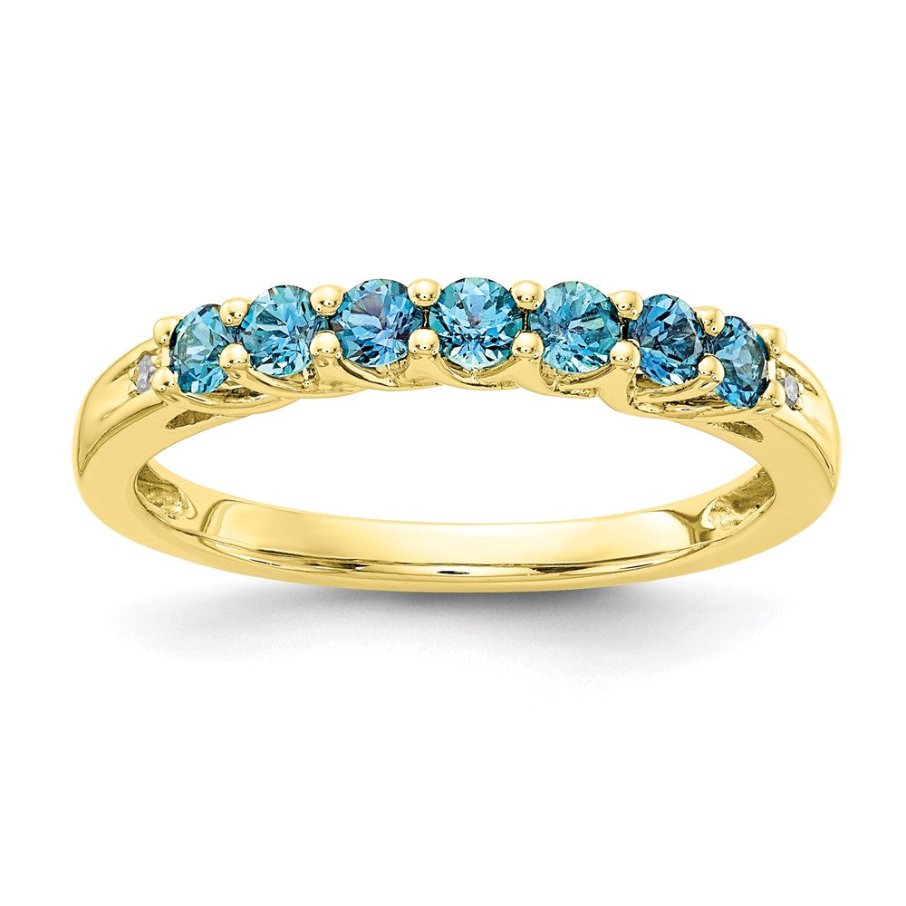 10k Yellow Gold Blue Topaz & Diamond Ring