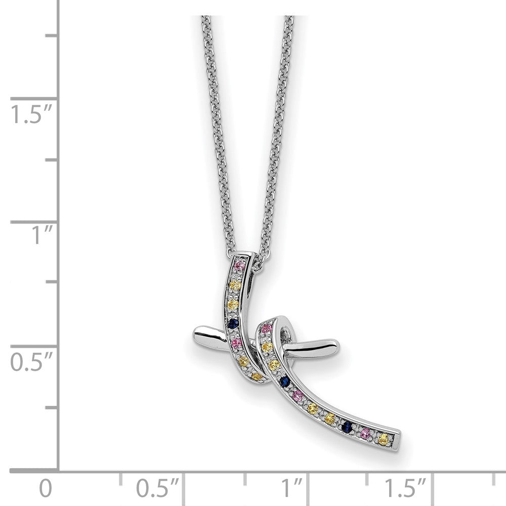 Sentimental Expressions Sterling Silver Rhodium-plated CZ and Created Pink Sapphire Dancing With Joy 18in Necklace