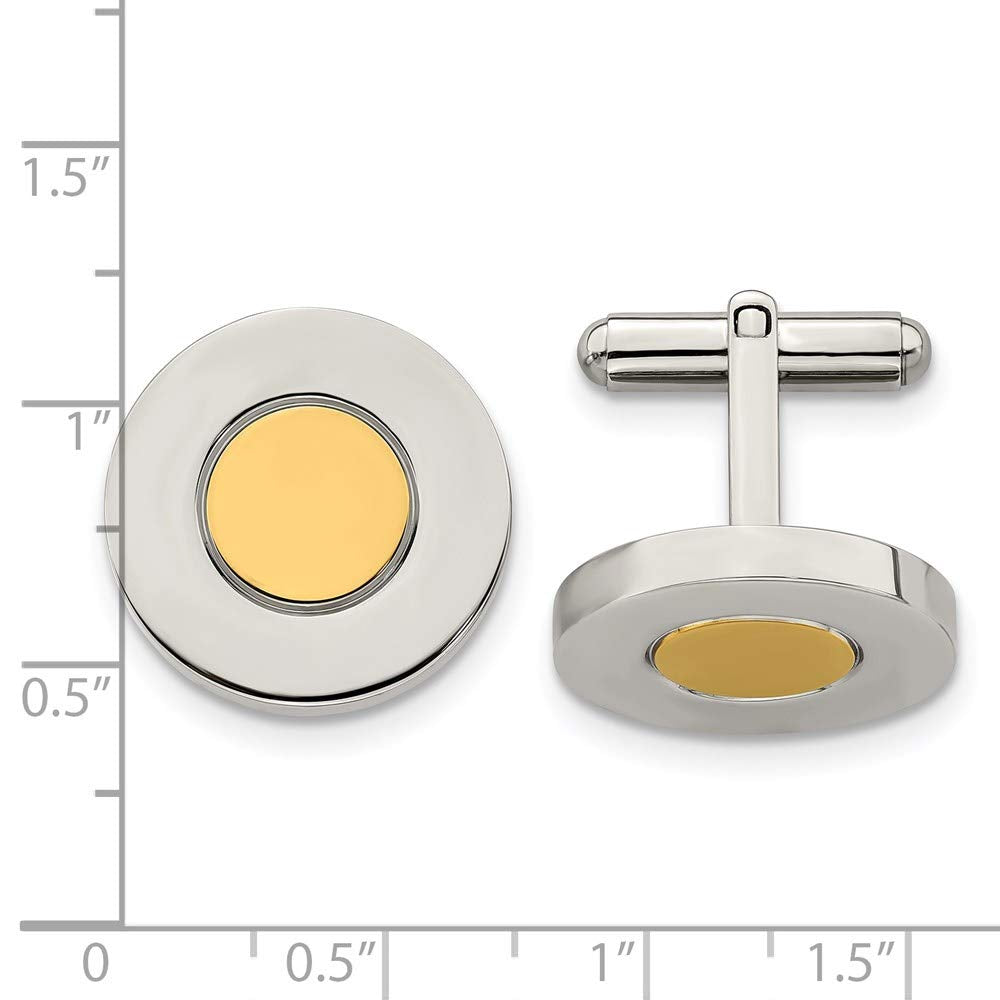 Stainless Steel Polished and Gold Ip Plated Circle Cuff Links 20x20mm Wide-Cuff Link for Men