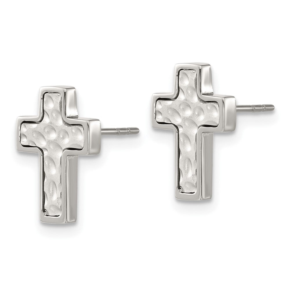 Stainless Steel Brushed and Polished Textured Cross Earrings