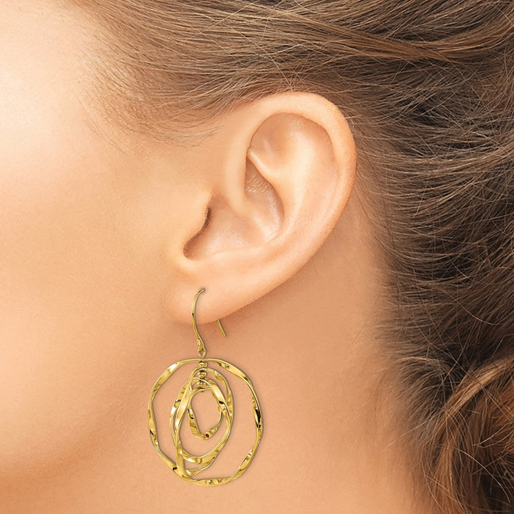Stainless Steel Polished Yellow IP w/Red Preciosa Crystal Dangle Earrings