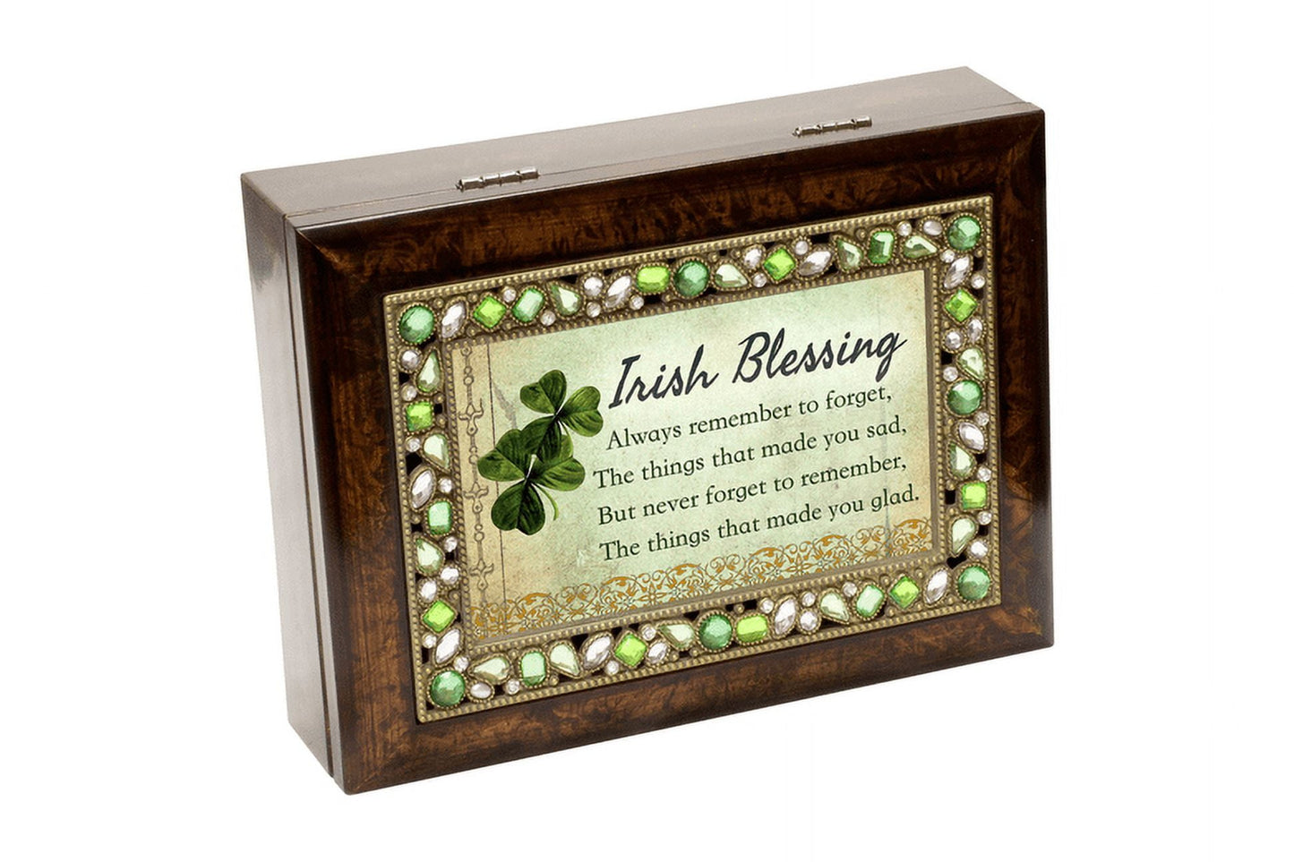 Emerald Faux Jewel IRISH BLESSING 6x4 Resin Music Box: When Irish Eyes Are Smiling Q-GM14515