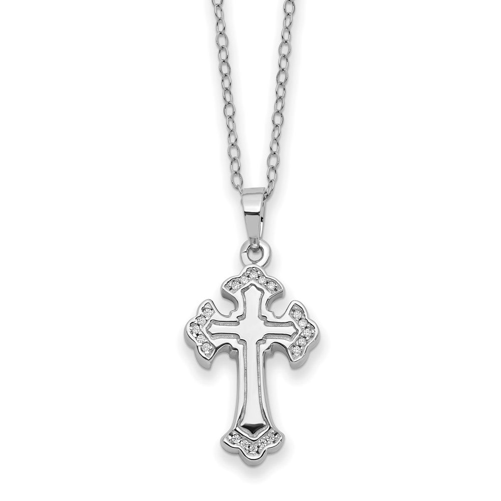 Sentimental Expressions Sterling Silver Rhodium-plated CZ Eternal Home Cross Ash Holder 18 Inch Necklace 18 Inches