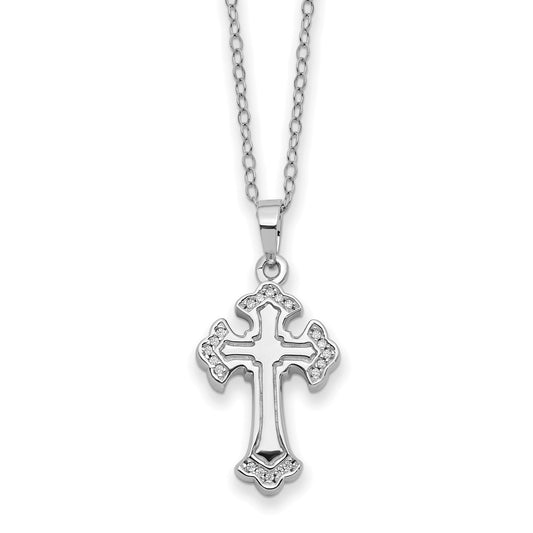 Sentimental Expressions Sterling Silver Rhodium-plated CZ Eternal Home Cross Ash Holder 18 Inch Necklace 18 Inches