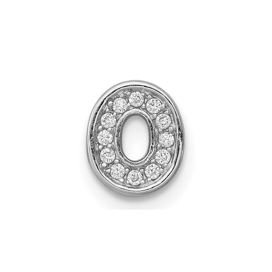 Sterling Silver Rhodium-plated CZ Letter O Initial Slide Charm