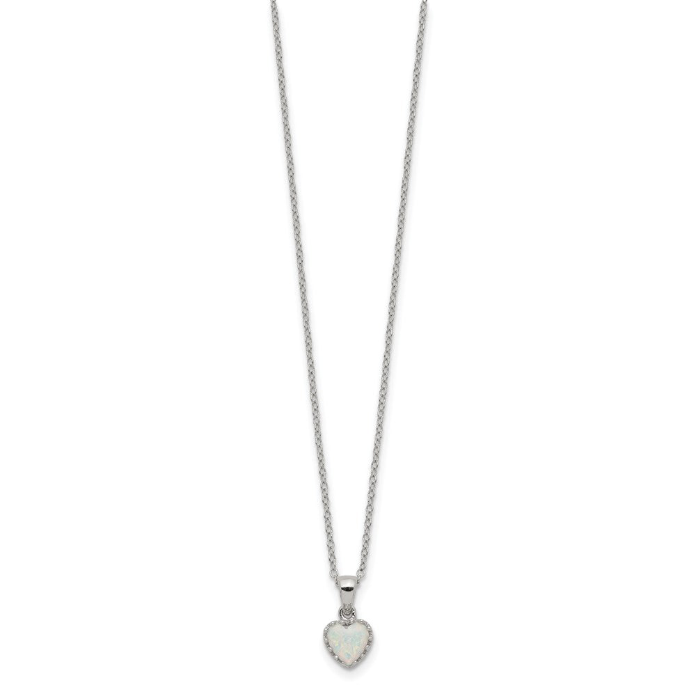 Sterling Silver Rhodium-plated Polish Heart Created Opal Necklace 18 Inches
