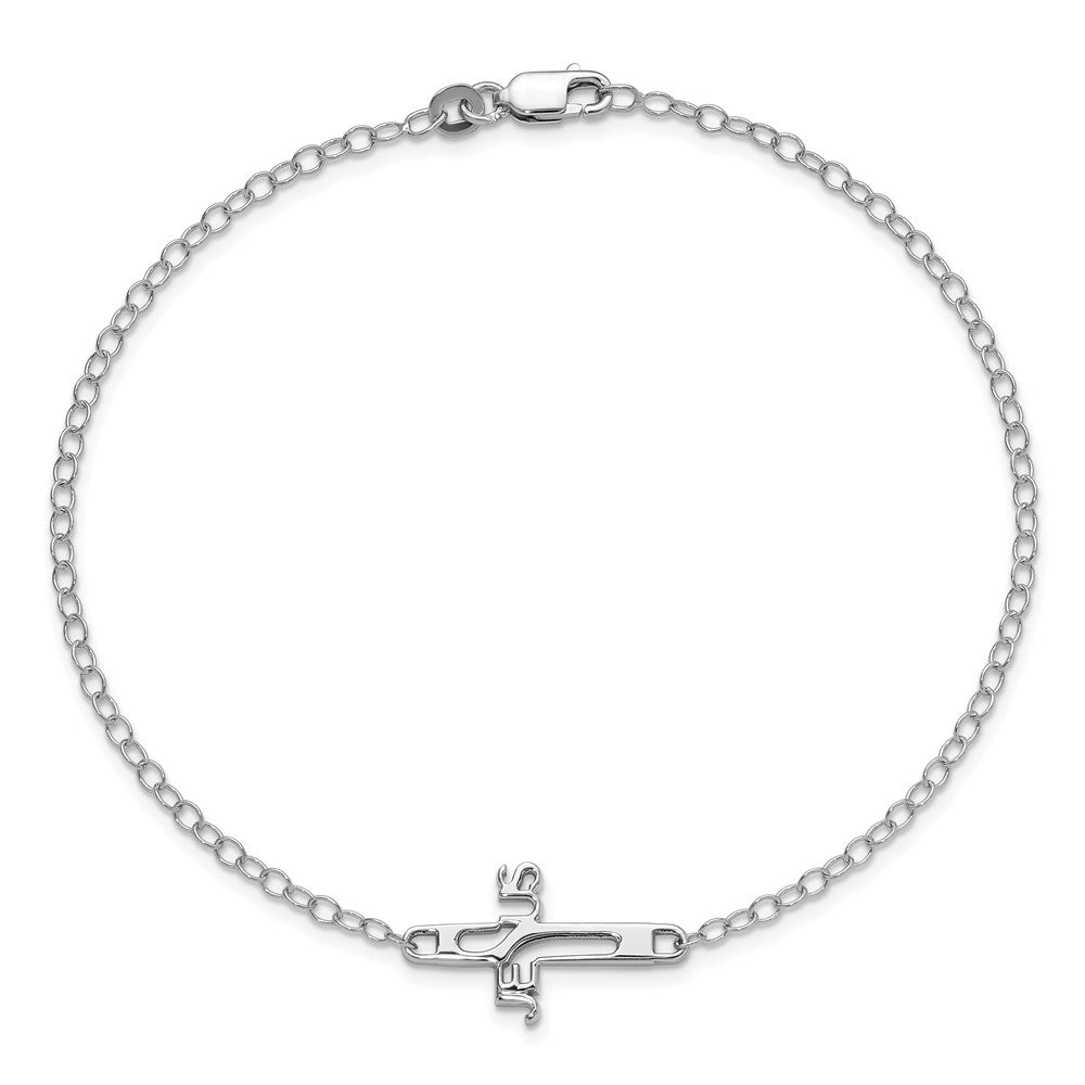 Sterling Silver Rhodium-plated Jesus Cross Anklet 9.5 inches