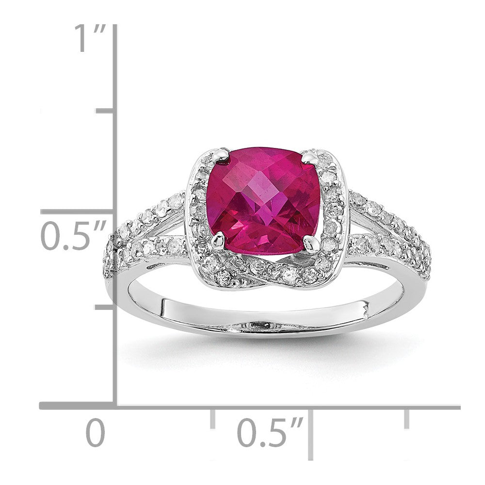 Sterling Silver Created Ruby and Diamond Ring
