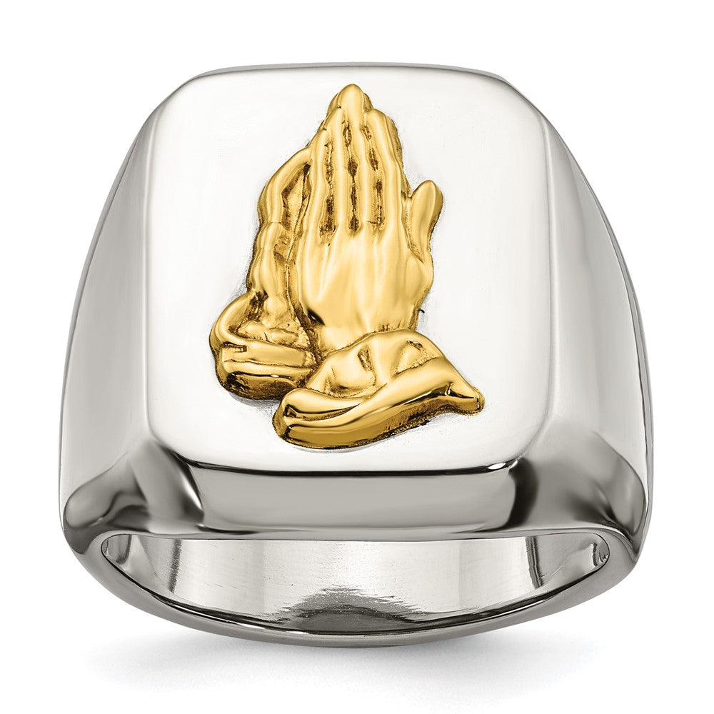 Stainless Steel w/14k Accent Polished Praying Hands Ring Size - 12
