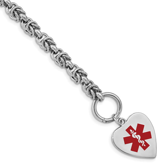 Sterling Silver RH-pltd Engraveable Enamel Heart Medical ID Bracelet 7.75 inches