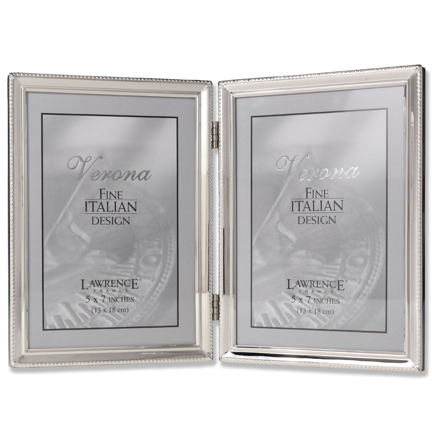 Lawrence Frames Polished Silver Plate 5x7 Hinged Double Picture Frame - Bead Border Design