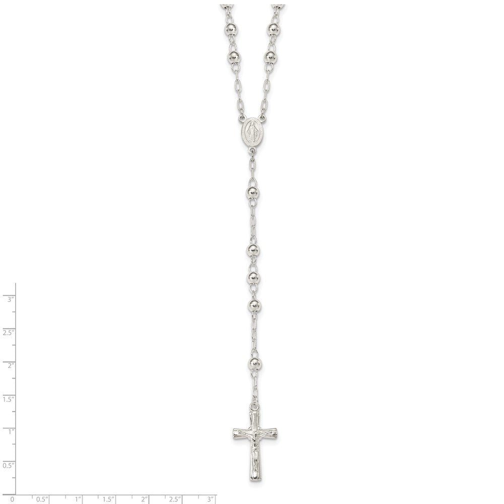 Sterling Silver Polished Rosary 26 inch Necklace 26 Inches