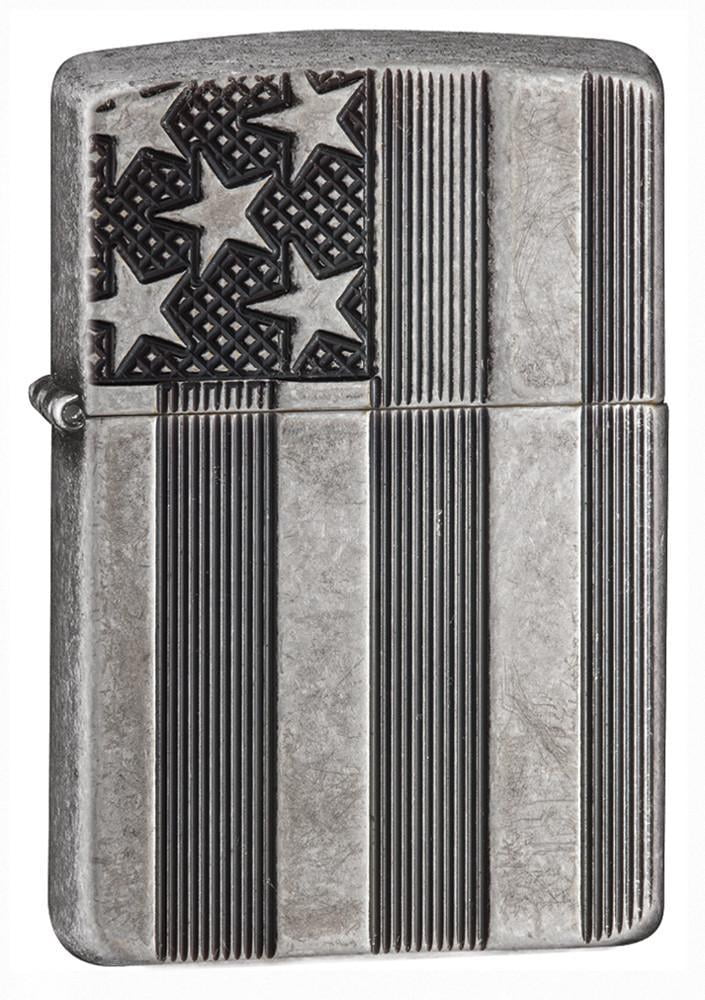 Zippo Armor Antique Silver Plate American Flag Pocket Lighter