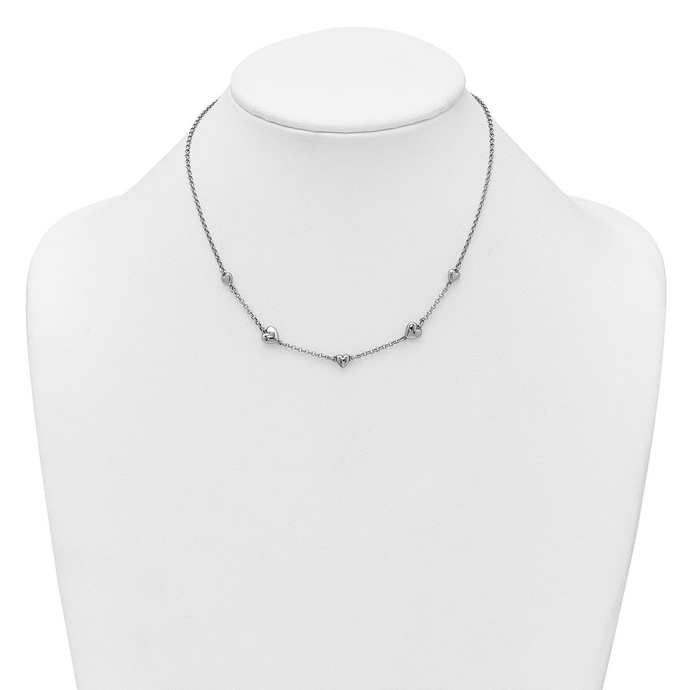 Sterling Silver Rhodium-plated Polished Five Puffed Hearts 16 inch with 2 inch Extender Necklace 16 Inches