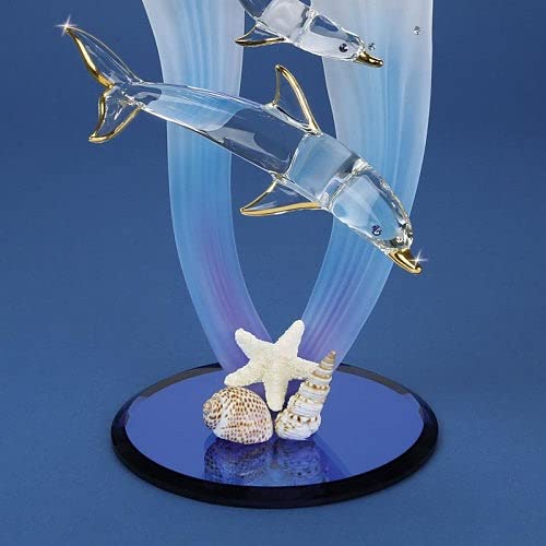 Fashion Dolphin And Baby Glass Figurine (10 X 12.75) Made In China gm19300