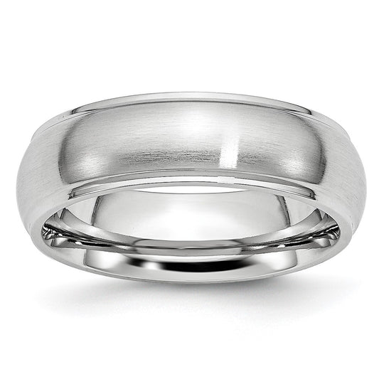 Cobalt Satin and Polished 7mm Ridged Edge Band Size - 8.5