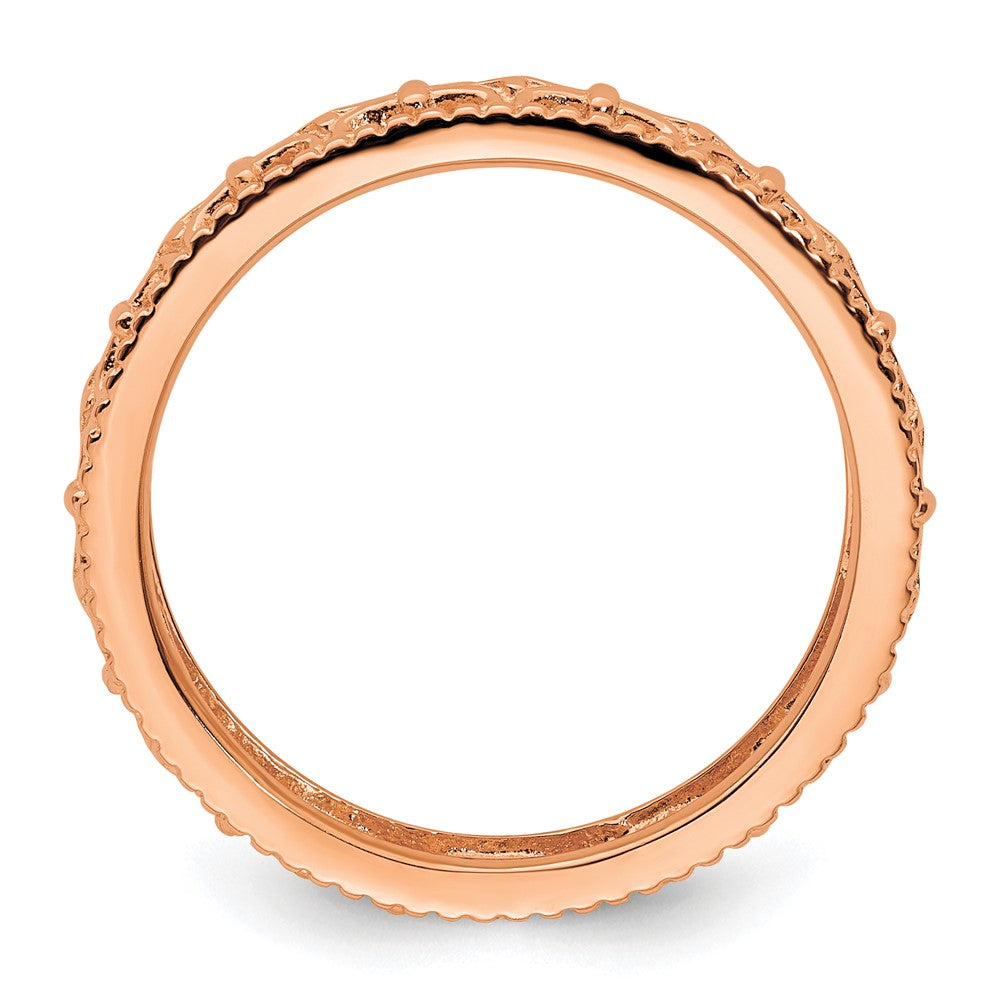 Sterling Silver Stackable Expressions Pink-plated Carved Band Size -6
