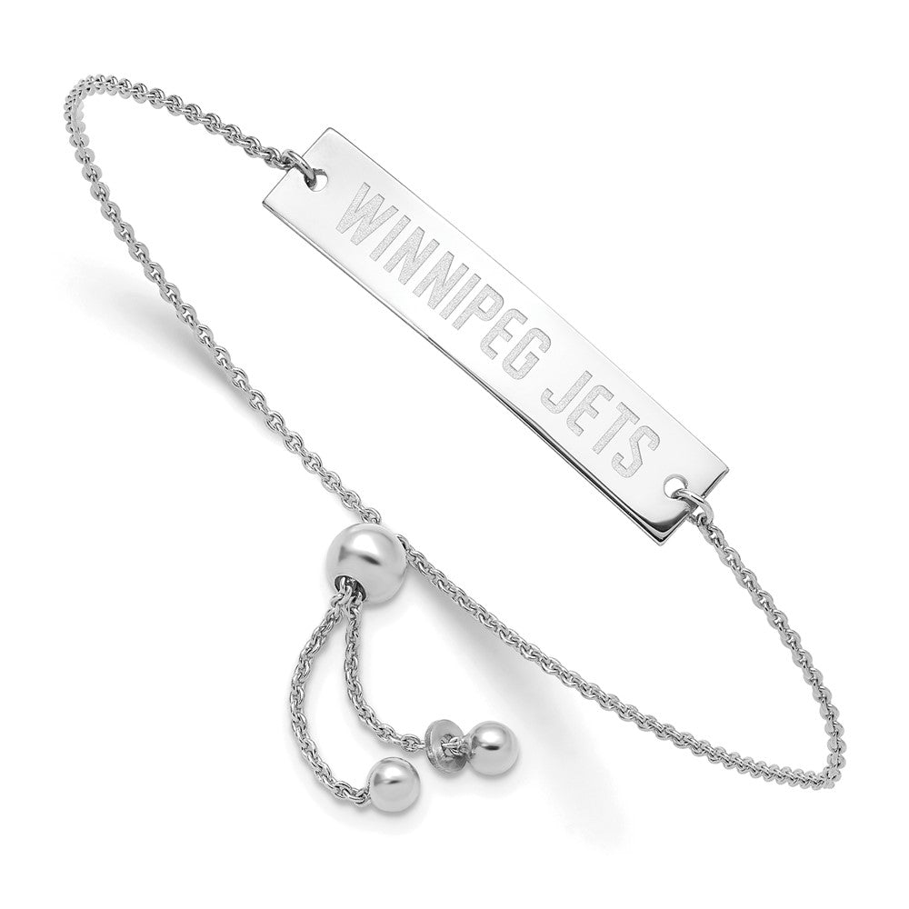 Sterling Silver Rhodium-plated NHL LogoArt Winnipeg Jets Small Bar Adjustable 9 inch Bracelet