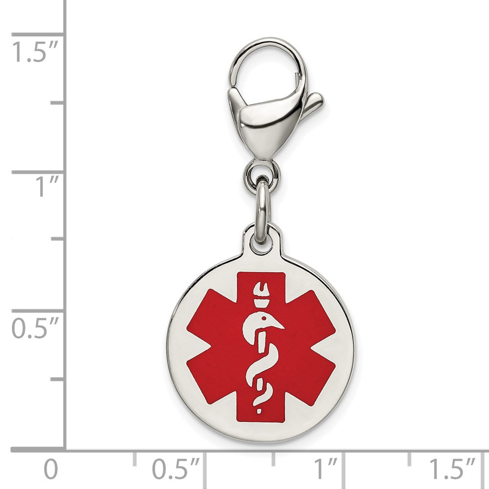 Stainless Steel Polished with Red Enamel Medical ID Charm