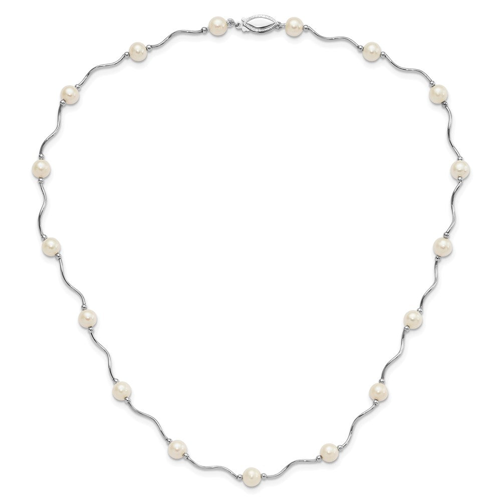 Sterling Silver Rhodium-plated 6-7mm White Near-Round Freshwater Cultured Pearl 18-Station 18 inch Necklace 18 Inches