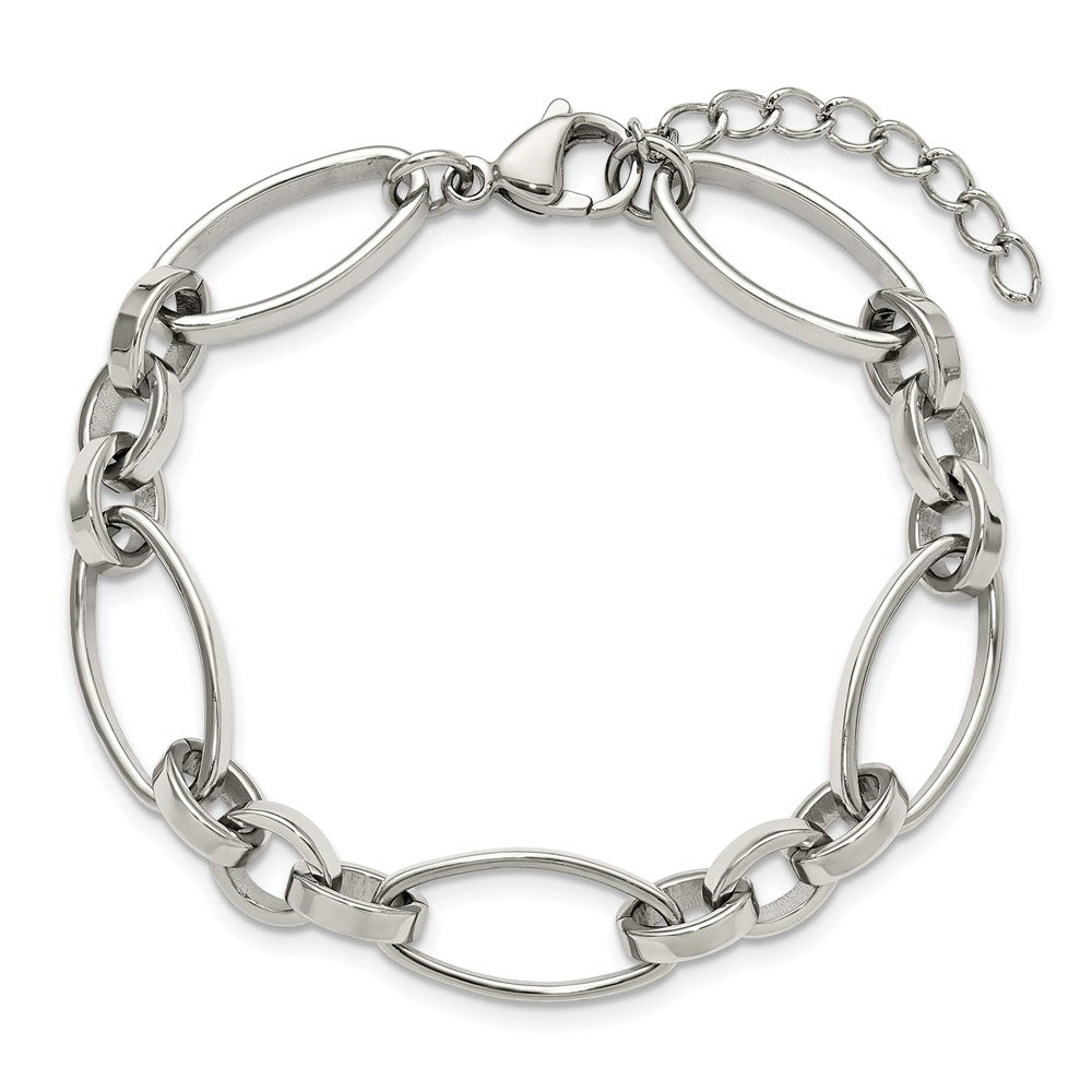 Chisel Stainless Steel Polished Open Link 6.75 inch Plus a 1.25 inch Extension Bracelet 8 inches