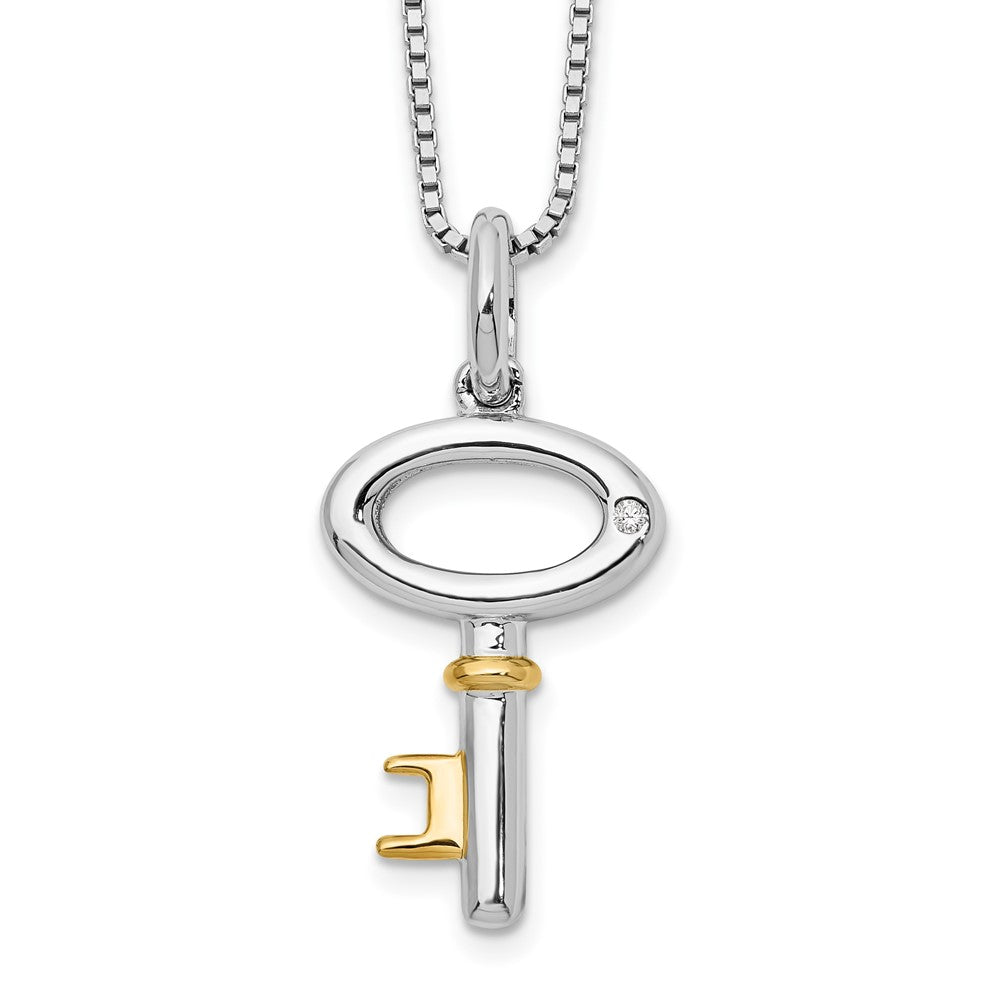 White Ice Sterling Silver Rhodium-plated Gold-tone 18 Inch Diamond Key Necklace with 2 Inch Extender 18 Inches