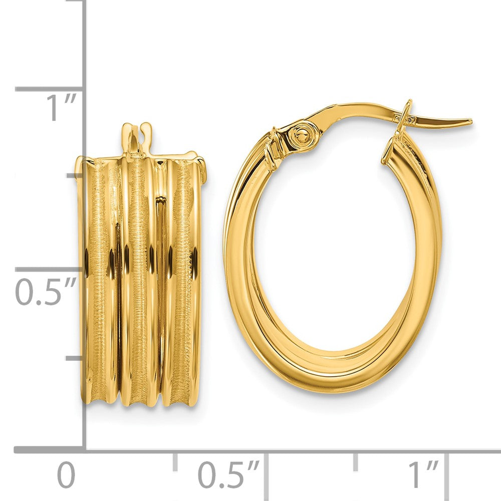 14K YG Three row with Satin Finish Hoop Earrings