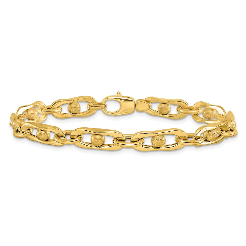 14K Polished and Satin Fancy Link Bracelet 7.5  inches