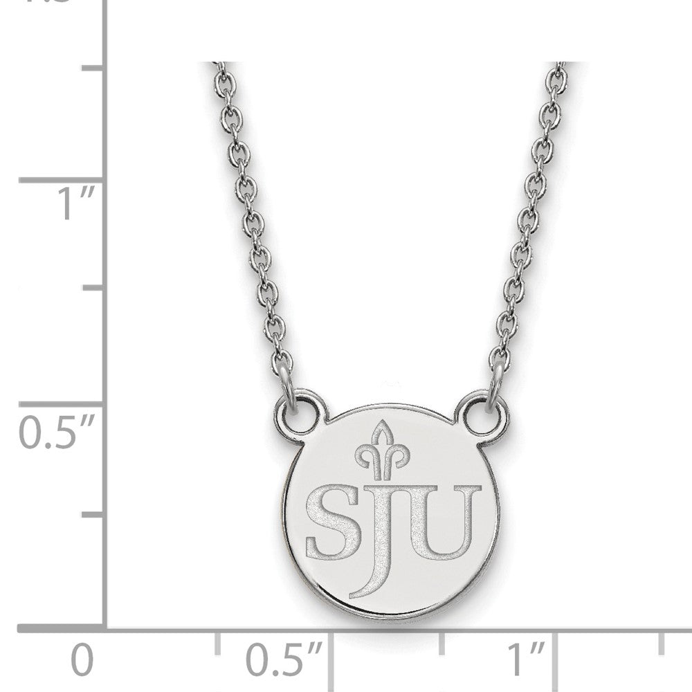 Sterling Silver Rhodium-plated LogoArt Saint Joseph's University S-J-U Small Pendant 18 inch Necklace