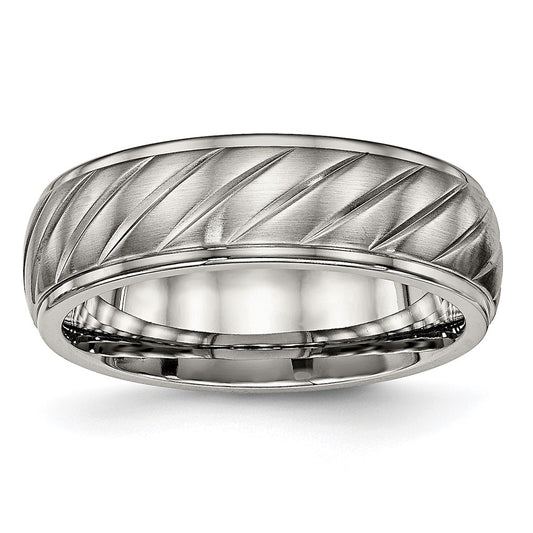 Titanium Brushed and Polished 7mm Grooved Band Size - 9