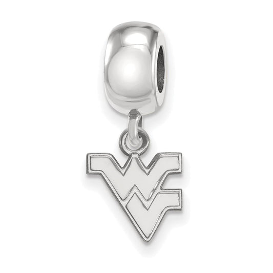 Sterling Silver Rhodium-plated LogoArt West Virginia University W-V Extra Small Dangle Bead Charm