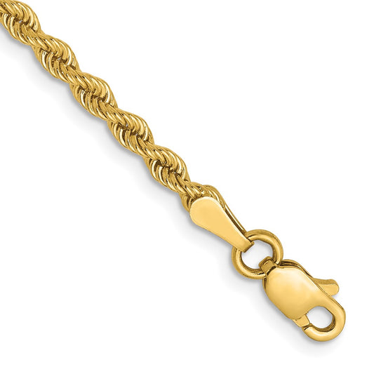 14K 2.5mm Solid Regular Rope Chain 8  inches