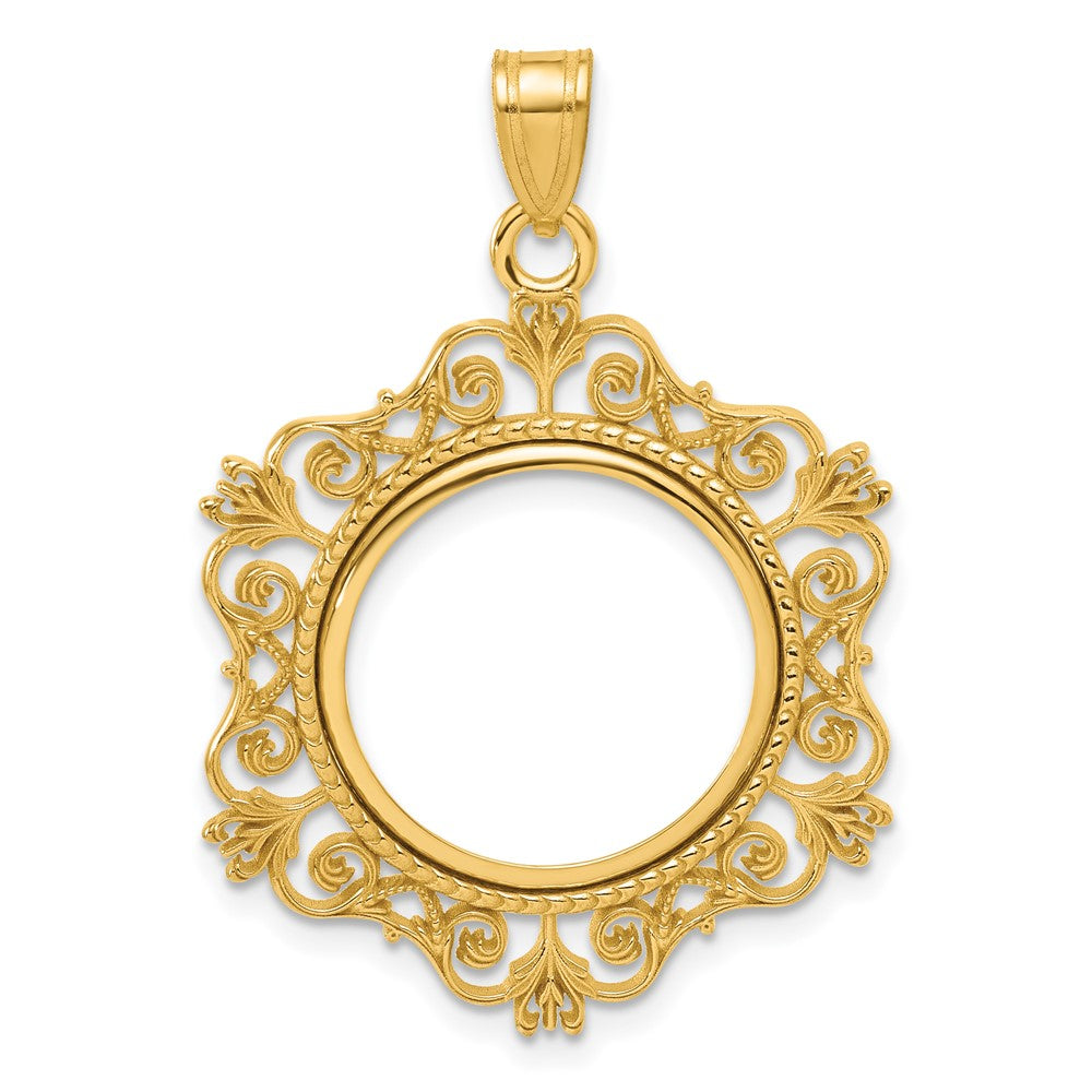14k Polished Victorian with 16.5mm Prong Coin Bezel Pendant