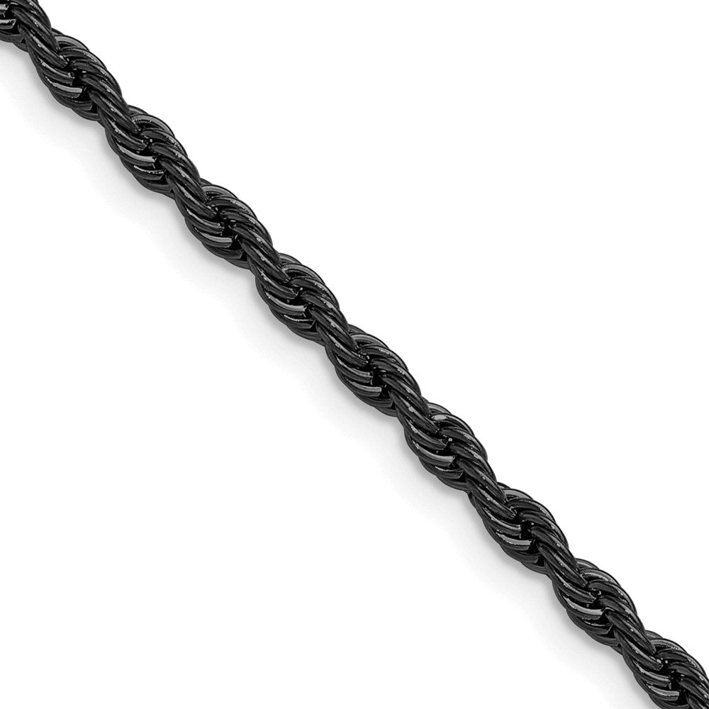 Chisel Stainless Steel Polished Black IP-plated 3mm 22 inch Rope Chain