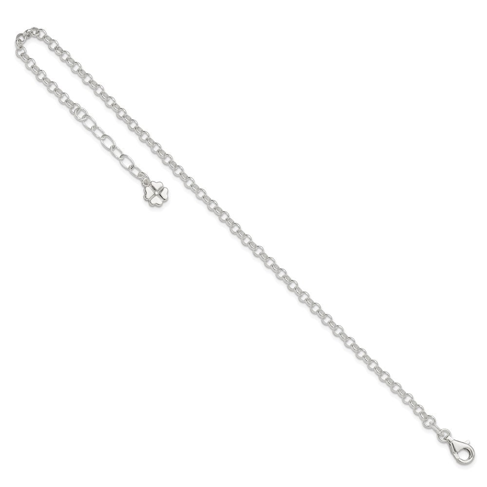 Sterling Silver Polished Four Leaf Clover 9in Plus 1in Ext. Anklet 9 inches