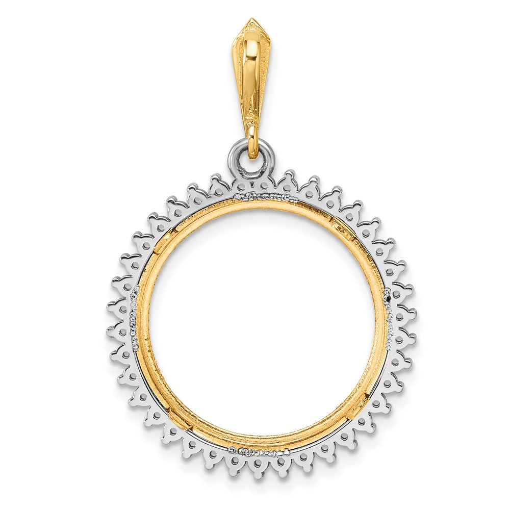 Wideband Distinguished Coin Jewelry 14k Two-tone Polished and Diamond-cut Diamond Circle 20.1mm Prong Coin Bezel Pendant Mounting