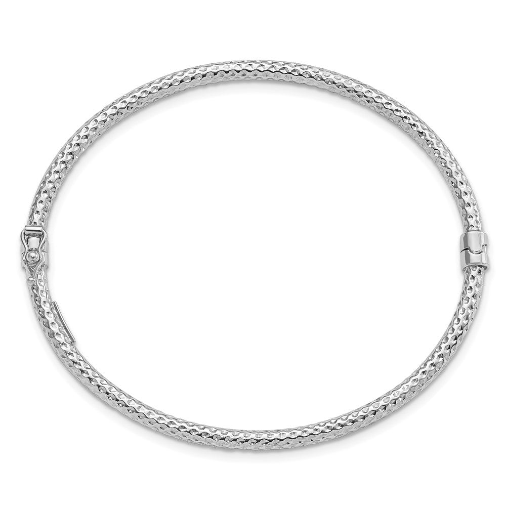 Sterling Silver Rhodium-plated Polish/Textured 3mm Hinged Bangle 7 inches