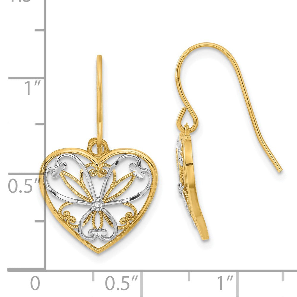 14ky & White Rhodium .01ct Diamond Heart Earrings