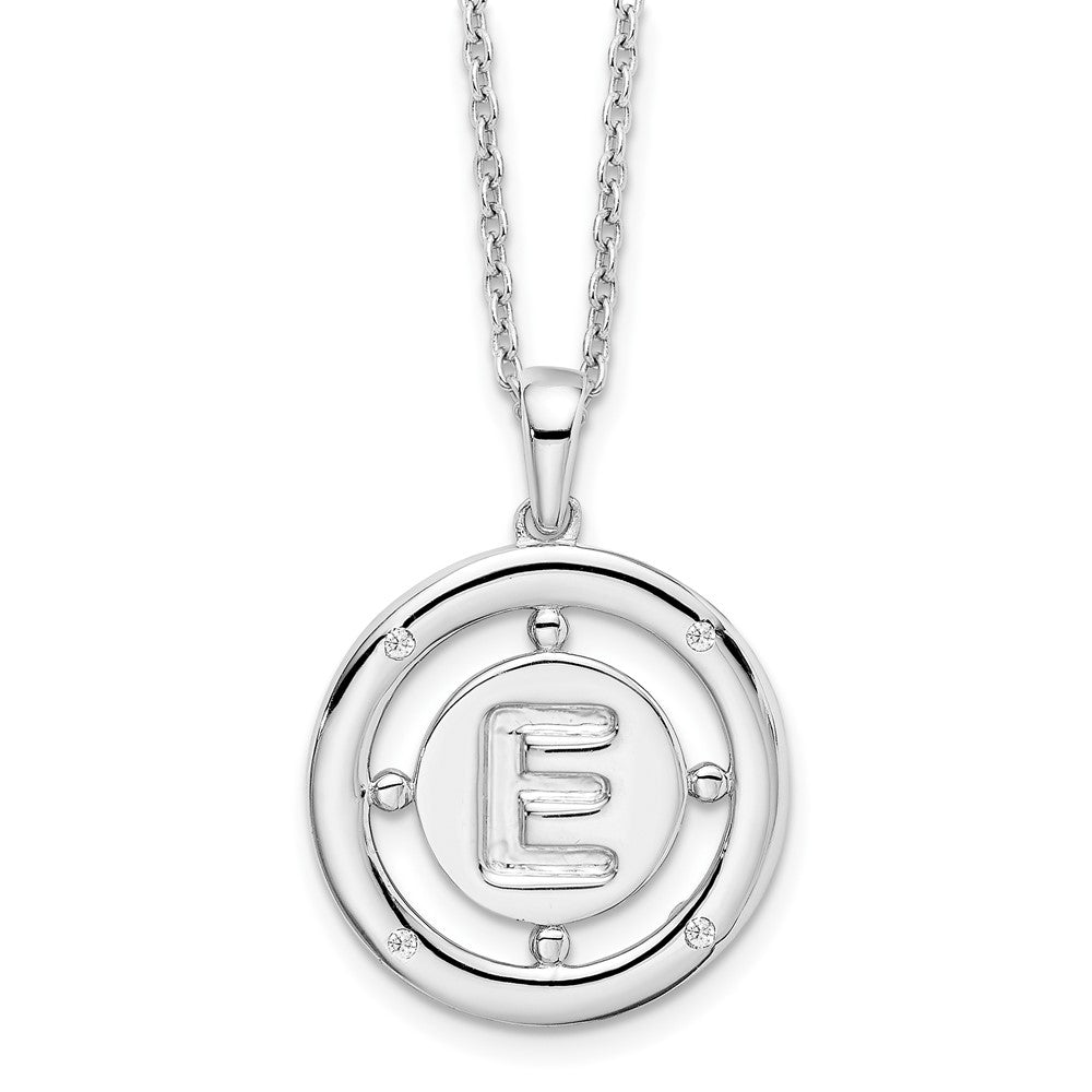 White Ice Sterling Silver Rhodium-plated 18 Inch Diamond Letter E Initial Necklace with 2 Inch Extender 18 Inches