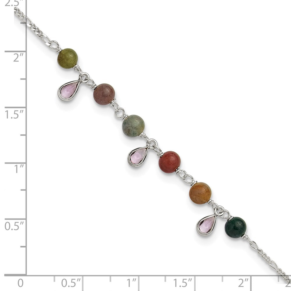 Sterling Silver Fancy Jasper Anklet Bracelet 9 inches