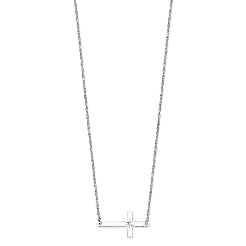 Sterling Silver Rhodium-plated Large D/C Sideways Cross Necklace 18 Inches