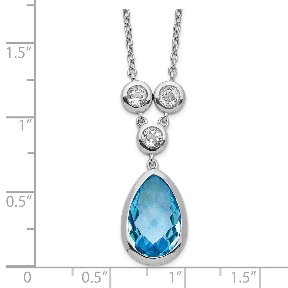 Sterling Silver Rhodium-plated White & Blue Topaz w/ 2in ext. Necklace 16 Inches