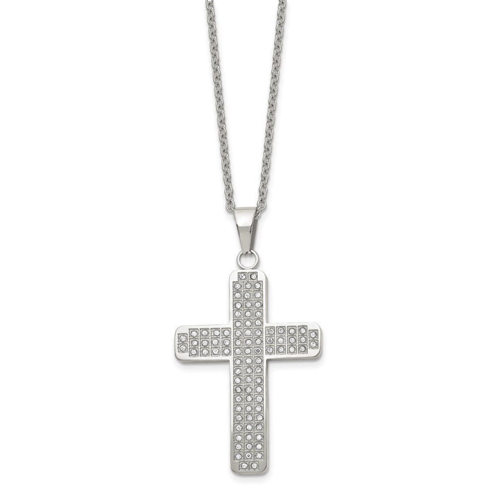 Stainless Steel Polished w/CZ Cross 22in Necklace